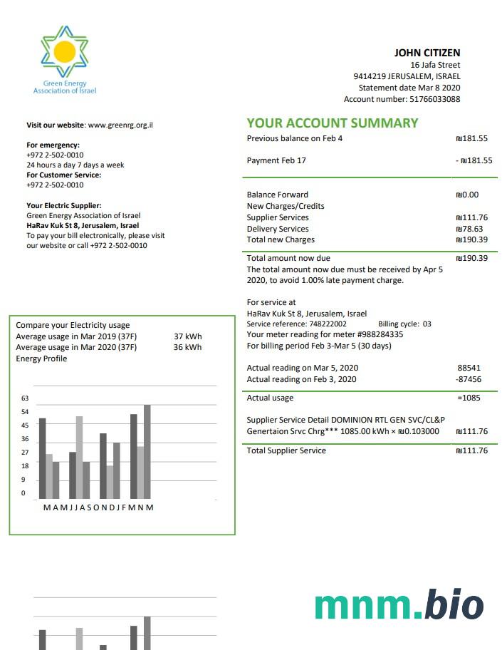 Israel Green Energy Association of Israel rachunek za media szablon w formacie Word i PDF (doc)